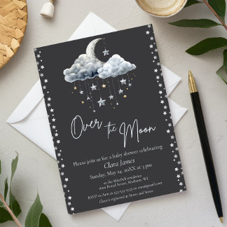 Invitation Fête élégante et mixte pour bébé : En orbite autou