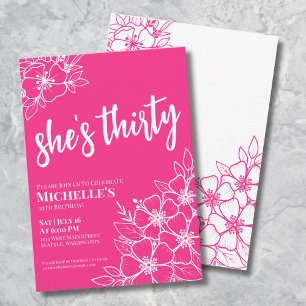 Invitation Fête élégante florale rose vif pour 30 ans