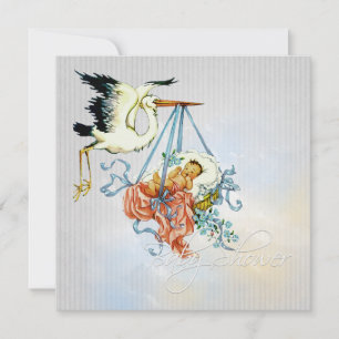 Invitation Fête élégante grise et bleue pour bébé garçon avec
