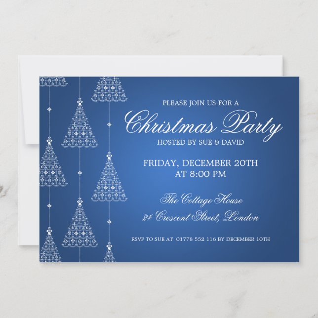 Invitation Fête élégante Joyeux Noël Bleu (Devant)