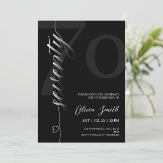 Invitation Fête élégante moderne noire pour 70e anniversaire
