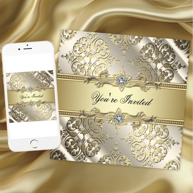 Invitation Fête élégante noire et or (Elegant gold all occasion invitation. Instant download and printed invitations available.)