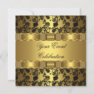Invitation Fête Élégante Or Noir Floral