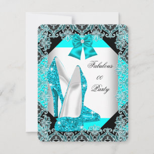 Invitation Fête élégante pailletée bleu sarcelle Stiletto Fab