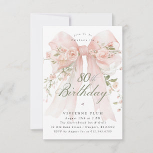 Invitation Fête élégante pour les 80 ans PETITE Fleurs roses