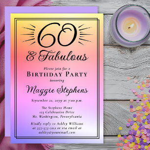 Invitation Fête élégante rose violet ombré pour 60 ans