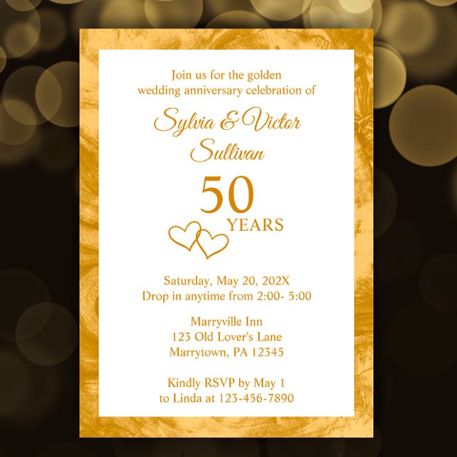 Invitation Fête élégante sur mesure pour le 50e anniversaire  (Personalize this elegant invitation template with your golden 50th anniversary party details.
)