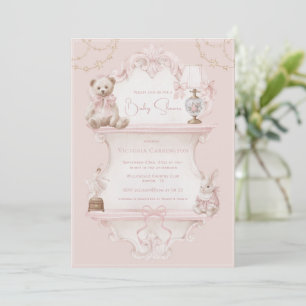 Invitation Fête élégante vintage rose pour bébé