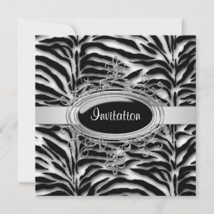 Invitation Fête élégante Zèbre Noir et Blanc