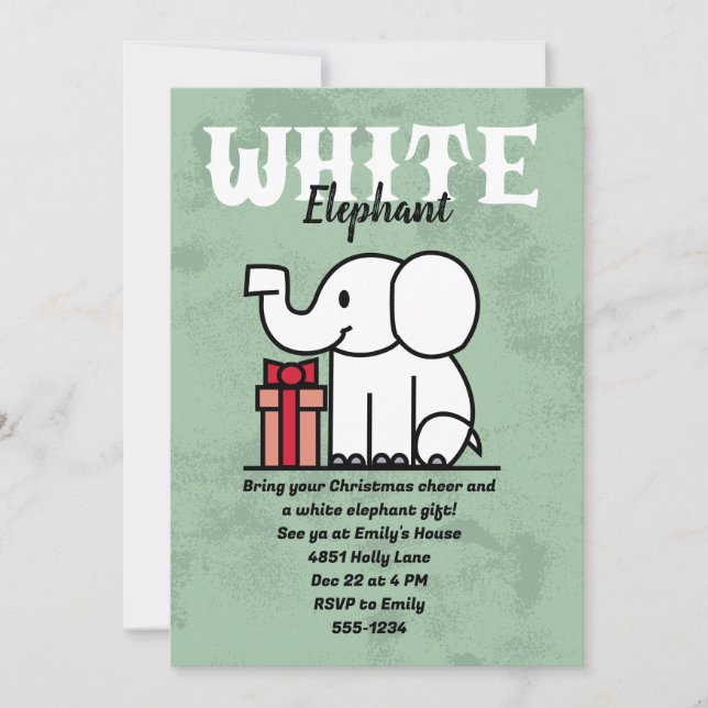 Invitation Fête éléphant blanc personnalisable et modifiable (Devant)