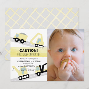 Invitation Fête en construction Blanc 1er anniversaire Photo
