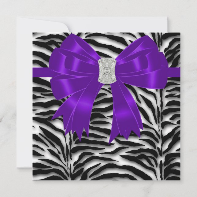 Invitation Fête en toute occasion rayure zèbre violet et noir (Devant)