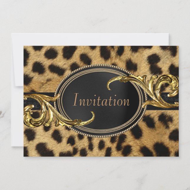 Invitation Fête en toutes occasions Black Gold Leopard (Devant)
