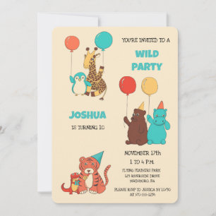 Invitation Fête Endiablée Animaux de Dessin Animé Mignon Anni