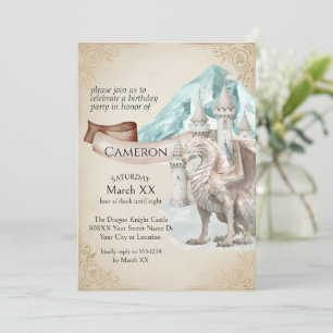 Invitation Fête Fantastique de Dragon de Glace et de Château