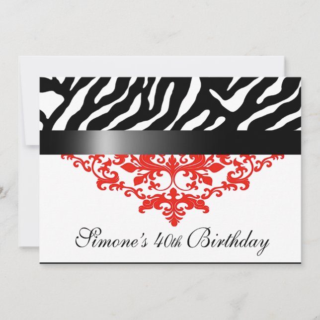 Invitation Fête Favoloso Zebra Damask 40e anniversaire (Devant)