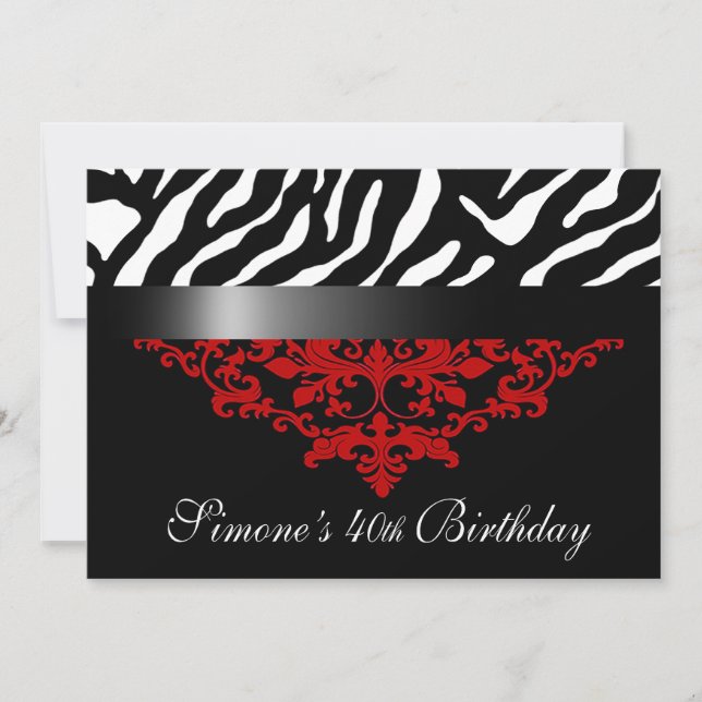 Invitation Fête Favoloso Zebra Damask 40e anniversaire (Devant)
