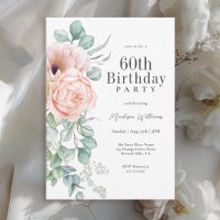 Fête féminine rose et beige florale 60e anniversai