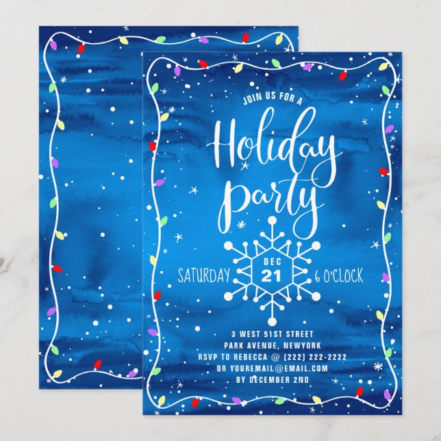Invitation Fête Festivale de l'Aquarelle bleue Noël (Devant / Derrière)