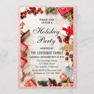 Invitation Fête festive de Noël Rose Gold Pailleté