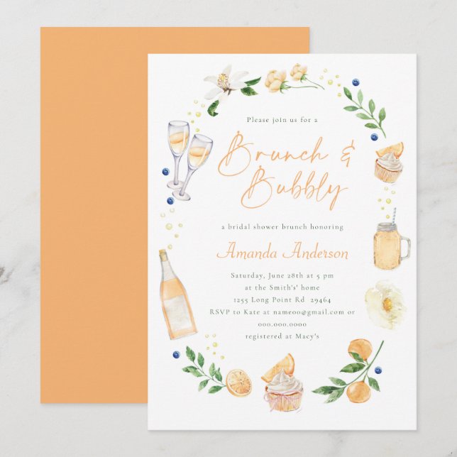 Invitation Fête Fête de l'mariée de Brunch et Bubbly Champagn (Devant / Derrière)