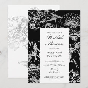 Invitation Fête Fête de l'mariée simple Floral Silver Black