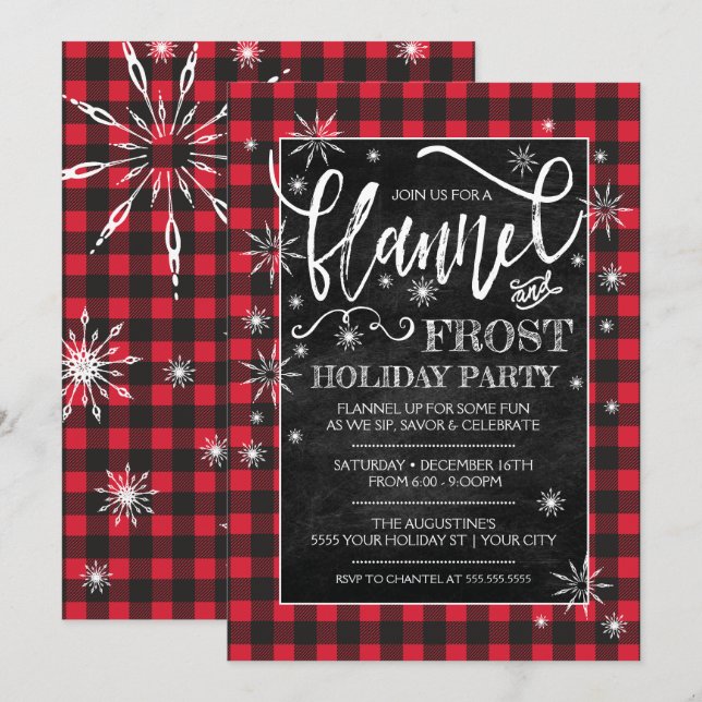 Invitation Fête Fête Flannel & Frost (Devant / Derrière)