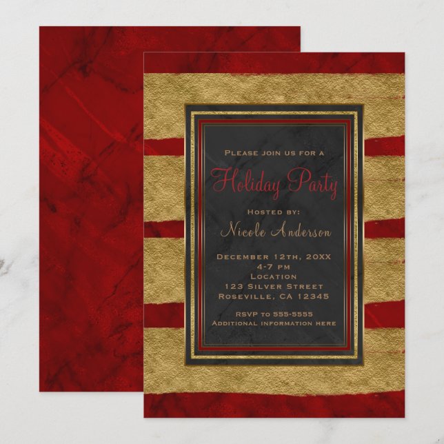 Invitation Fête Fête moderne Marbre rouge et or Noël (Devant / Derrière)