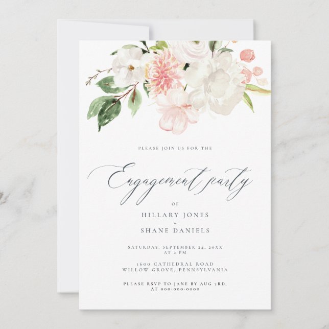Invitation Fête Fiançailles du Jardin Floral Rose (Devant)