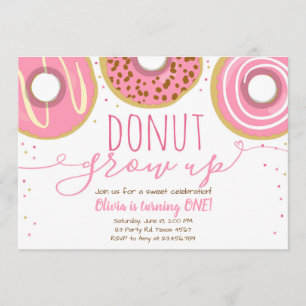 Invitation Fête Fille Rose Anniversaire Donut deviens grande