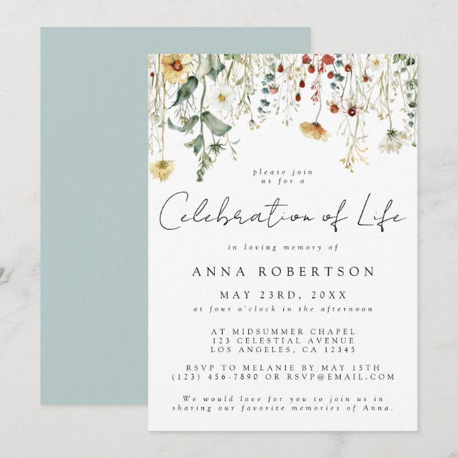Invitation Fête fleur sauvage de la vie funéraire (Devant / Derrière)