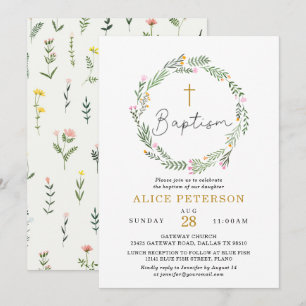 Invitation Fête fleur sauvage du baptême féminin