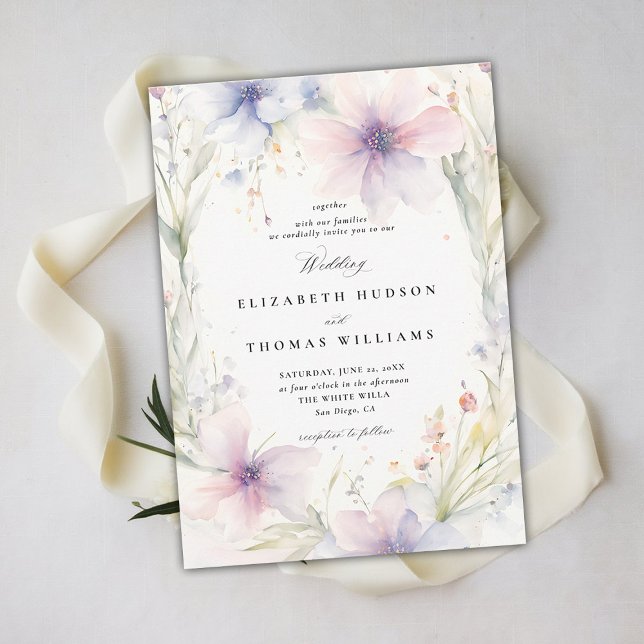 Invitation Fête fleur sauvage Printemps romantique Mariage él (wildflower wedding theme invitation delicate watercolor meadow modern classic formal elegant spring )