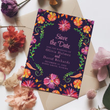 Fête Fleurie Mexicaine Violette Annonce de Date à