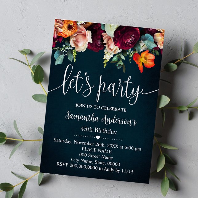 Invitation Fête Fleurs de vin Adultes de la Marine Anniversai (Créateur téléchargé)
