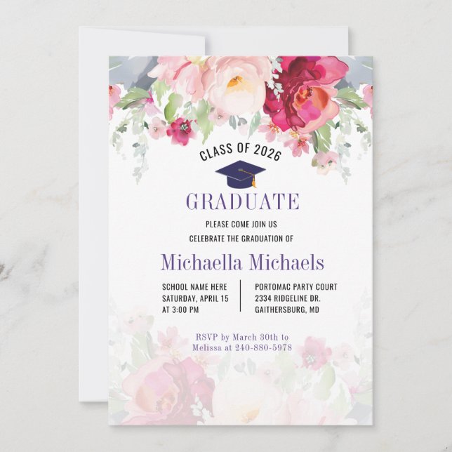 Invitation Fête Floral Graduation 2025 (Devant)