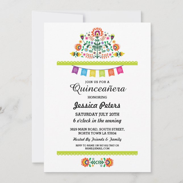 Invitation Fête Florale de la Quinceanera (Devant)