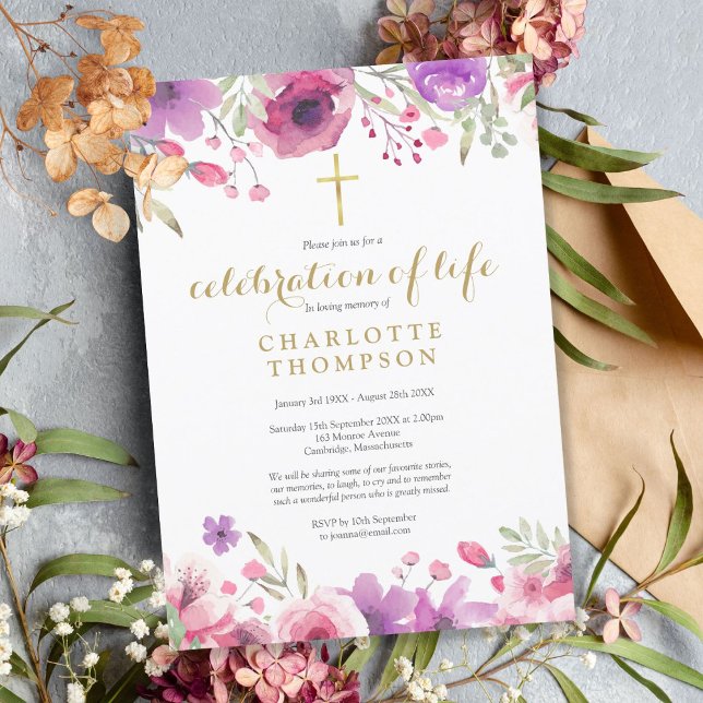 Invitation Fête florale de la vie funérailles chrétiennes (Créateur téléchargé)