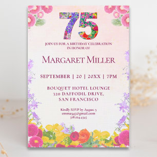 Invitation Fête florale élégante pour 75e anniversaire