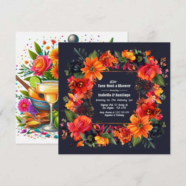 Invitation Fête Florale Faisons une Taco 'bout une Fête de Co (Devant / Derrière)