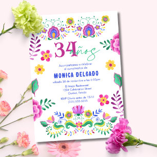Invitation Fête Florale Mexicaine Espagnole pour les 34 ans