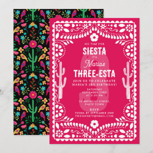 Invitation Fête Florale Mexicaine Rose Trois-Esta 3e Annivers