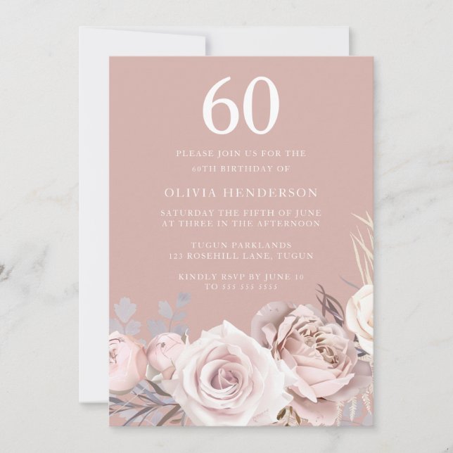 Invitation Fête florale moderne Blush & Mauve 60e anniversair (Devant)