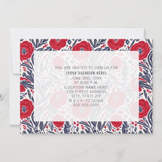 Invitation Fête Florale Rouge Blanc Bleu Générique (Devant)