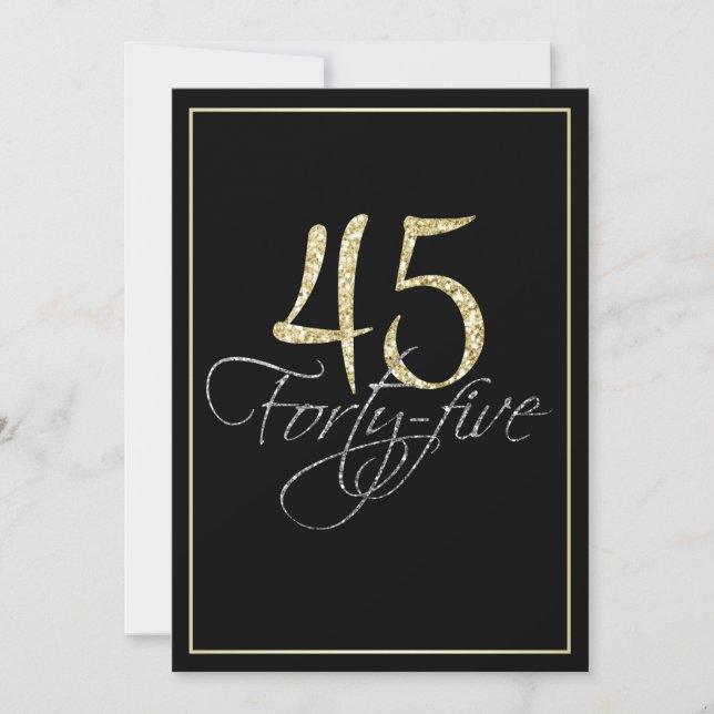 Invitation Fête Formal Argent Noir et Or 45e anniversaire (Devant)