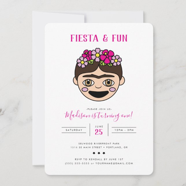 Invitation Fête FridaMoji et Anniversaire amusant (Devant)