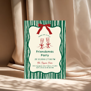Invitation Fête Friendsmas Vert Capriceuse Dessinée à la Main
