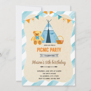 Invitation Fête garçon pique-nique ours