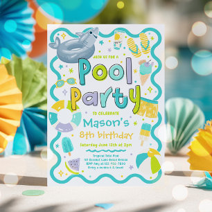 Invitation Fête Garçon Piscine Été Tropical Nage Anniversaire