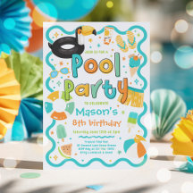 Fête Garçon Piscine Été Tropical Nage Anniversaire